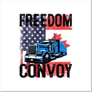 American Flag Canada Flag Freedom Convoy 2022 Trucker Driver Posters and Art